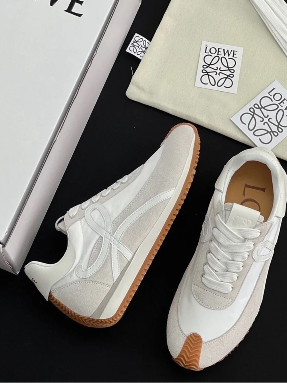 Loewe White Leather & Gum Sole Low-Top Sneakers